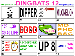So, yeah, i was quizzing on friday night last and i do intend to post an . Dingbats
