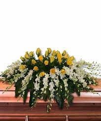 Yellow Roses And White Orchid Luxury Casket Spray In Hampton Falls Nh Flowers By Marianne