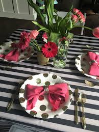 Black And White Striped Tablecloth Uk Kate Spade Bridal Shower Table Table Decor Black And White Stripe Tablecloth Gold Glitt Black And White Plates Kate Spade Bridal Shower Bridal Shower Tables