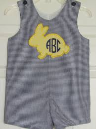 Boys Monogram Easter Bunny Shortall Longall Jon Jon Romper Applique Bunny