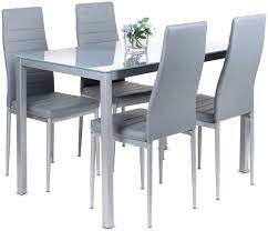 For our last group of images, we feature tables and chairs that go together like peanut butter and jelly. Jeffordoutlet Dining Table And Chairs Set Of 4 Leather Kitchen Chairs With Tempered Glass Table Compact Grey Dining Room Furniture Set Amazon Co Uk Kitchen Home