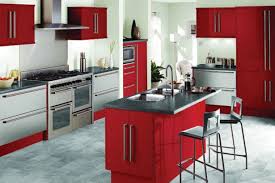 Apartment Red Kitchen Theme Minimalist Barstool Minimalist Red Island Grey Marble Countertop Interior Design Kitchen Black Kitchen Decor Red Kitchen Cabinets