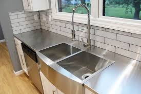 Kitchen With Stainless Steel Countertops Apron Sink White Cabine Stainless Steel Kitchen Countertops Stainless Steel Kitchen Counters Stainless Steel Kitchen