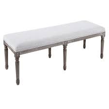 Incorporating a backless and armless design, this gorgeous rectangular bench is upholstered in a brown linen fabric. Heritage Light Grey Linen Bench At Home