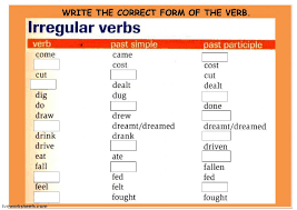 complete pet irregular past simple and past participle verb