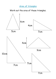 The area of this triangle is exactly half the area of the rectangle formed by the triangle and the red dotted line. Area Of Triangles Worksheet Teaching Resources