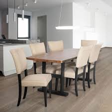 Kylian Traditional 6 Seating Rectangular Casual Dining Table Walnut Dining Table Contemporary Fabric Dining Chairs Casual Dining Table Fabric Dining Chairs
