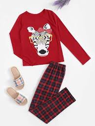 Christmas is coming—what are you going to wear?! Shein Christmas Zebra Print Plaid Pajama Set Plaid Pajamas Pajama Set Pajama Set Women