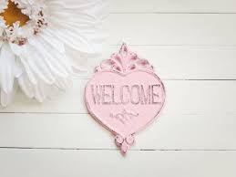 Shabby Chic Welcome Sign Pink Home Decor Welcome Pink Gift For Her Vintage Decor French Country Deco Pink Home Decor Welcome Sign Heart Decorations