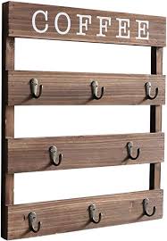 Amazon Com Emaison Coffee Mug Holder 17 X 13 Inches Wall Mounted Rustic Wood Cup Organizer With 8 Hooks For Home Coffee Mug Holder Kitchen Display Mug Holder