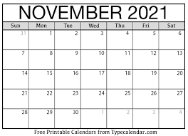 The free 2021 monthly blank calendar template features the space for notes, and it can be used as a menu planner or kitchen calendar. Free Printable November 2021 Calendars
