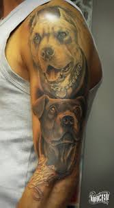 Black And Grey Dog Tattoo Tattoo By Antonio Macko Todisco At Milano City Ink In Milan Italy Dog Tattoos Pitbull Tattoo Bull Tattoos