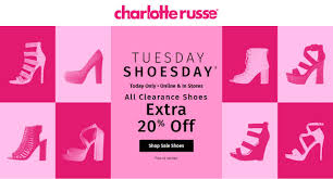 Online Only All Clearance Shoes Extra 20 Off Store Charlotterusse Scope Entire Store Ends On 10 14 2017 Get More Local Coupons Coupon Codes Coding