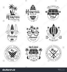 Beach Silhouette Pictures Black And White Hawaiian Beach Surfing Vacation Black And White Sign Design Templates With Text And Tools Silhouettes Surf Logo Surfing Surf Design