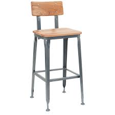 Wood and metal bar stools. Dark Grey Metal Bar Stool With Natural Wood Back And Seat