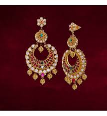 Buy fashionable chandbali earrins online at low prices in india. Yellow Gold Ruby Czs Emerald Chandbali Earrings Krishna Jewellers