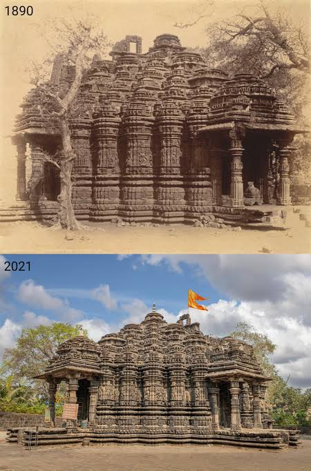 Shiva Temple, Ambarnath, Maharashtra, India. Built 1060 CE. Photos from 1890 and 2021. : r/OldPhotosInRealLife