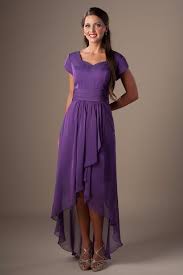 Elegant Purple Chiffon Hi Low Mother Of The Bride Dress Evening Party Prom Gowns Moth High Low Bridesmaid Dresses Modest Bridesmaid Dresses Modest Purple Dress
