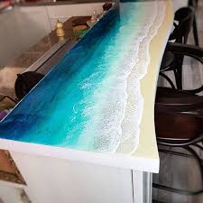 Custom Tabletop With Epoxy Resin Inlay 3d Seascape Painting Etsy Resin Countertops Sea Wall Decor Beach Wall Decor