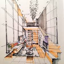 Rendering Freehand Drawing Interior Sketch Sketchbook Interiordesign Perspective Markers Architecture Livingroom Residential