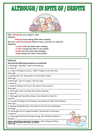 Although Despite In Spite Of Linking Words Grammar Lessons Grammar Lesson Plans