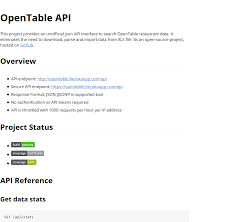 Unofficial Opentable Api Overview Documentation