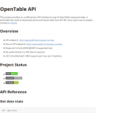 unofficial opentable api overview documentation