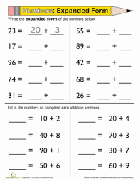 The numbers from 11 to 19 are composed of a ten and few ones. Expanded Form Double Digits First Grade Math Worksheets Kids Math Worksheets 2nd Grade Math Worksheets