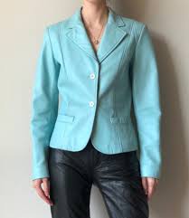 Vintage 90s Baby Blue Leather Jacket S M Etsy