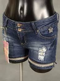 Womens Bonage USA Premium Destoyed Denim Jeans Shorts With Crystals Size XS  (1) | eBay