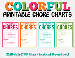 colorful customizable chore chart pack instant download