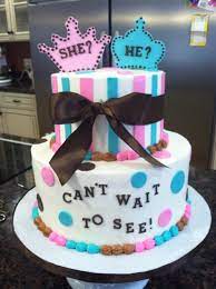 He She Can T Wait To See Gender Reveal Party Cake Idea Powder Pink And Baby Blue Baby Shower Cakes Shower Cakes Baby Shower