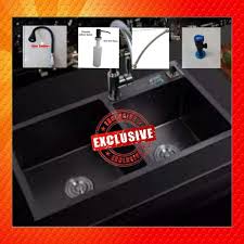 Kitchen set warna hitam merupakan pilihan yang bagus untuk interior ruangan dapur anda. Exclusive Kitchen Sink Onan 8245 Hitam Komplit Set Shopee Indonesia