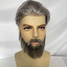 Barba leve artesanal real com renda suíça para homens, bigode facial, 100%  cabelo humano, cinza e preto