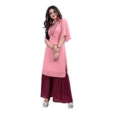 We provide customized stitching and we ship worldwide. Buy Women Basket Pink Color Heavy Georgette Fabric Short Sleeve V Neck Designer Kurti With Sarara Suit For Women At Amazon In