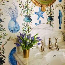 La Maison Pierre Frey On Instagram Bonne Peche Wallpaper In A Great Powder Room By Summerthorntondesign Interiordes Powder Room Pierre Frey Wallpaper