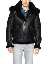 Cockpit Usa Men S B 3 Hooded Sheepskin Bomber Jacket Black 36 Leather Jacket Men Leather Jacket Sheepskin Jacket