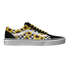 Black And White Checkered Vans With Sunflowers Vans Custom Sunflower Authentic Genel Yellow Vans Vans Shoes Popular Shoes