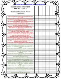 level g reading strategies checklist according to fountas