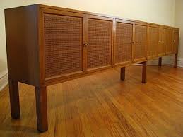 Vintage Extra Long Credenza With Caned Doors Adjustable Shelving Large Cabinet Caning