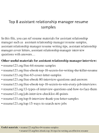 Bank relationship manager job description. Top 8 Assistant Relationship Manager Resume Samples
