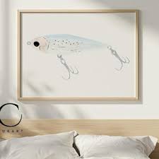 Art leurre de pêche Leurre de pêche jaune Aquarelle originale Gibbs Danny  Pêche au surf