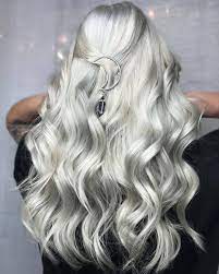 Platinum Silver Hair Color With Moon Hair Accessory Try This Hair Color Here Https Www Hairchalk Co Shop Snow Whi Snow White Hair Grey Hair Color Hair Color