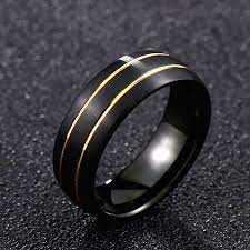 Tungsten Black Colour Polised Ring With Gold Colour Double Thin Line Wedding Band Male Couple Jewelry For M Diamond Jewelry Gifts Black Rings Mens Gold Jewelry