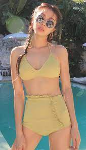 Stylenanda Frilled Trim Halter Bikini Swimsuits Outfits Beach Outfit Women Bikini Outfits