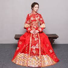 Red Plus Size 4xl 5xl 6xl Bride Dress Wedding Dress Retro Dress Chinese Cheongsam Dress The Bride Toast Clothing Long Section Dresses Retro Dress Chinese Bride
