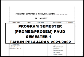 Petunjuk teknis atau juknis bop paud tahun 2021 tertuang dalam permendikbud nomor 9 tahun 2021 tentang juknis bop paudni dan bop pendidikan kesetaraan. Program Semester Promes Paud Semester 1 Tahun Pelajaran 2021 2022 Dapodik Paud
