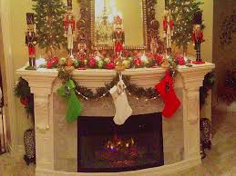 christmas fireplace mantle stockings trees nutcrackers bubblelights hearth holiday decoratin christmas decorations nutcracker christmas holiday decor