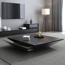 Modern Black Wood Coffee Table With Storage Square Drum Coffee Table With Drawer In 2020 Centre Table Living Room Table Decor Living Room Center Table Living Room