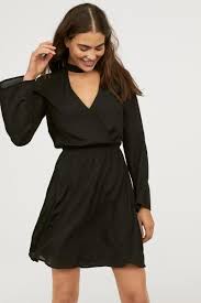 V Neck Wrap Dress Black H M Wrap Front Dress In Woven Fabric With A Small Stand Up Collar V Neck Opening At Wrap Dress Wrap Dress Short Black Wrap Dress